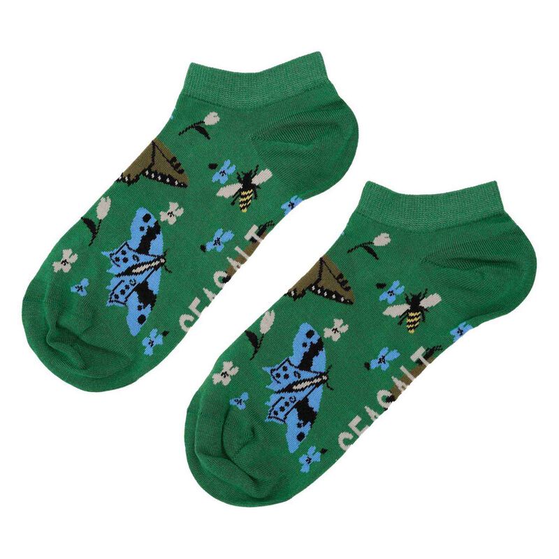 Seasalt Cornwall Bamboo Arty Trainer Socks - Wing Flower Bright Green image number 0